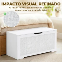 HOMCOM Baú de Arrumação 108L com Painel de Ratã e Tampa com Braços de Apoio, 80x40x45 cm, Branco(m-4)