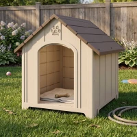 PawHut Hundehütte wetterfestes Hundehaus 88 x 79 x 89 cm Erhöhte Hundehöhle mit aufklappbarem Asphaltdach, Bodenankern(m-9)