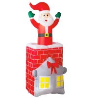 Outsunny Opblaasbare Kerstdecoratie, Kerstman in Schoorsteen, LED's, Blower(m-10)