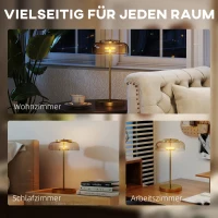 HOMCOM Tafellamp Tafelverlichting met warm LED-licht, metalen voet, amberkleurige glazen kap, Ø23 x 40H cm, Goud(m-6)