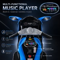 Moto elettrica per bambini, ruote luminose, marcia avanti/indietro e indicatore batteria in tempo reale, 78,1x40,6x51,5 cm, Blu(m-15)
