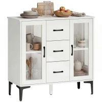 HOMCOM Modern sideboard met soft-close deuren, buffetkast met 3 lades, 2 glazen deuren, verstelbare planken, MDF, wit(m-11)