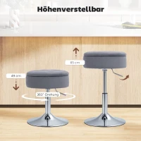 HOMCOM Barkruk, bistrokruk met opbergruimte, draaibare barkruk, hoogteverstelbare keukenkruk met veloursbekleding, 39x39x65 cm, grijs(m-6)