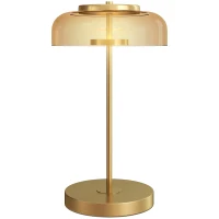 HOMCOM Tafellamp Tafelverlichting met warm LED-licht, metalen voet, amberkleurige glazen kap, Ø23 x 40H cm, Goud(m-11)
