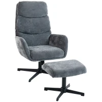 HOMCOM Gepolsterde fauteuil met voetenhocker, loungefauteuil met hoge rugleuning, metalen basis, voor woonkamer, slaapkamer, grijs(m-10)