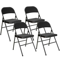 HOMCOM 4-delige Set Opklapbare Stoelen, Draagbare Kantoorstoelen, Metalen Poten, Opvouwbare Stoel voor Kantoor, Receptie, Wachtkamer, Linnen-Look, Zwart(m-10)