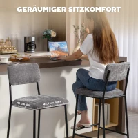 HOMCOM Set van 2 barkrukken, gepolsterde hoge stoelen voor keukentafel en huisbar, rugleuning, voetsteun, stofbekleding, staal, grijs(m-5)