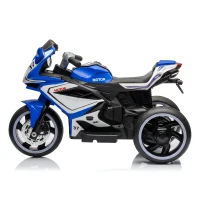 Moto elettrica per bambini, ruote luminose, marcia avanti/indietro e indicatore batteria in tempo reale, 78,1x40,6x51,5 cm, Blu(m-6)