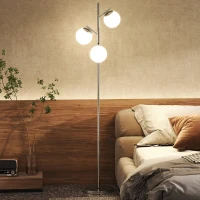 HOMCOM 3-Light Tree Floor Lamps for Living Room, Modern Standing Lamp for Bedroom with Globe Lampshade, Steel Base, Bulb not Included, Silver Tone(m-1)