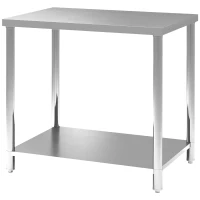 HOMCOM Mesa de Trabajo de Acero Inoxidable con 2 Estantes para Cocina Garaje Taller Carga 100 kg 90x60x86 cm Plata(m-11)