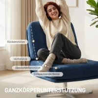 HOMCOM Draaibare Accentstoel, Gestoffeerde Leesstoel met Chenille, Brede Zitting, Verenbekleding en Metalen Poten, Donkerblauw(m-8)