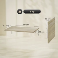 HOMCOM Wandklaptafel, 60x40 cm Klaptafel, Ruimtebesparend Zwevend Bureau met afgeronde hoeken, voor Homeoffice, Woonkamer, Slaapkamer, Keuken, Eiken(m-3)
