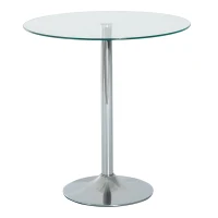 HOMCOM Ronde Eettafel met Glazen Tafelblad, Metalen Frame, Zilverkleurig(m-11)