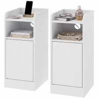 HOMCOM Nachttisch 2er-Set mit Ladestation, Schmaler Nachtschrank mit offenem Fach, verstellbarem Einlegeboden für Schlafzimmer(m-11)