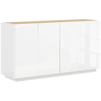 HOMCOM Credenza Moderna con Armadietti a 2 Ante, Chiusura Ammortizzata e Ripiani Regolabili, 140x40x75cm, Bianco Lucido(m-1)