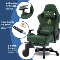 Sedia gaming con poggiapiedi, similpelle scamosciata traspirante, regolabile in altezza con pistone a gas, girevole, 70x70x135 cm, Verde(m-4)