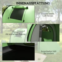 Outsunny Campingzelt für 3-4 Personen stabil wasserdicht Familienzelt mit Schlafzimmer Wohnzimmer 3000mm Wassersäule Dunkelgrün(m-6)