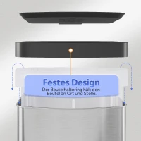 55L Cestino a pedale, coperchio a chiusura rallentata, in acciaio inossidabile, grande pattumiera, 33x39,5x65 cm, argento(m-5)