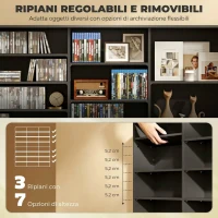 HOMCOM Mobile Porta CD a 8 Livelli con 18 Ripiani Regolabili, 1032 CD/594 DVD/Blu-ray Salvaspazio, con 24 Scomparti, 145x24x126.3 cm, Nero(m-5)