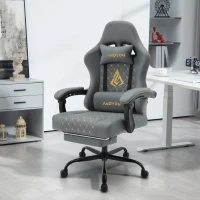 Sedia da gaming con poggiapiedi, morbido cuscino per collo e lombare, cuscini di supporto rimovibili, 60x60x122 cm, Grigio(m-2)