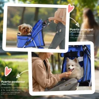 PawHut Carrito para Perros Pequeños con Cesta de Almacenaje Ventanas de Malla y 2 Ruedas Universales 75x45x97 cm Azul(m-7)