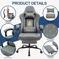Sedia da gaming con poggiapiedi, morbido cuscino per collo e lombare, cuscini di supporto rimovibili, 60x60x122 cm, Grigio(m-1)