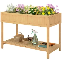 Outsunny Huerto Urbano de Madera Mesa de Cultivo con Estante Inferior Jardinera Elevada para Cultivo 110x46x76 cm Natural(m-12)