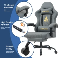 Sedia gaming con poggiapiedi, morbido cuscino per collo e lombare, cuscini di supporto rimovibili, 60x60x122 cm, Grigio(m-4)