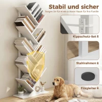 HOMCOM 9-laags boomvormig boekenrek, vrijstaand industrieel boekenrek met stalen frame, opbergeenheid voor CD’s, DVD’s, wit(m-5)