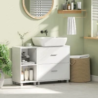 HOMCOM Mueble Bajo Lavabo Mueble de Baño con 2 Cajones y 2 Estantes Abiertos para Lavabo sin Pedestal 90x30x60 cm Blanco(m-8)
