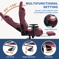 Chaise gaming avec repose-pieds, en similicuir respirant, réglable en hauteur avec vérin à gaz, pivotante, 70x70x135 cm, rouge(m-6)
