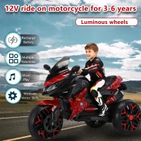 Moto elettrica per bambini 3‑ruote, con musica Bluetooth, avviamento a chiave e vano portaoggetti, 115x59x73 cm, Rosso(m-6)