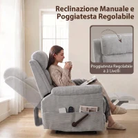 HOMCOM Poltrona Massaggiante e Riscaldante Reclinabile a 135° Manualmente in Ciniglia, Grigio Chiaro(m-5)