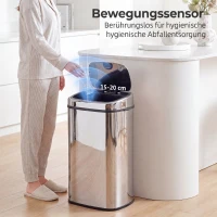 HOMCOM Sensor Mülleimer 68L Automatik Mülleimer mit Bewegungssensor, Wasserdichter Abfalleimer für Büro, Schlafzimmer, Küchen Edelstahl Silber(m-4)