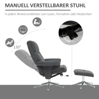 HOMCOM Relaxfauteuil met Voetenbank, Verstelbare Rugleuning, Fluweelachtig, Tot 150 kg, Antraciet(m-4)