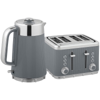 HOMCOM 2200W, 1,7L waterkoker met snelkookfunctie, kalkfilter en 4-sneetjes broodrooster met 7 bruiningsstanden, grijs