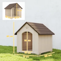 PawHut Cuccia per Cani Rialzata con Tetto Inclinato e Prese d'Aria, in PP, 88x78x89 cm, Beige e Marrone Scuro(m-3)