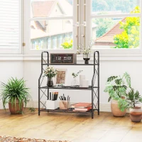 Outsunny Soporte para Plantas de 3 Niveles Estantería Metálica Resistente para Interior y Exterior 69x28,5x78 cm Negro(m-8)