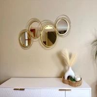 HOMCOM Metal Wall Art 56cm Modern Decorative Mirror Decor for Living Room Bedroom Dining Room, Gold(m-11)