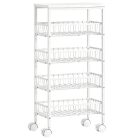 HOMCOM Carrito Auxiliar con Ruedas 4 Cestas Extraíbles Carga 15 kg Marco Metálico para Comedor Baño 40x24x82 cm Blanco