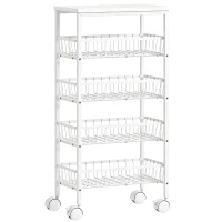 HOMCOM Carrito Auxiliar con Ruedas 4 Cestas Extraíbles Carga 15 kg Marco Metálico para Comedor Baño 40x24x82 cm Blanco(m-1)