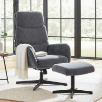 HOMCOM Gepolsterde fauteuil met voetenhocker, loungefauteuil met hoge rugleuning, metalen basis, voor woonkamer, slaapkamer, grijs(m-2)
