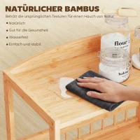 HOMCOM Keukenwagen met 3 niveaus, Serveerwagen met opbergruimte, Keukenrek op wielen, voor keuken, badkamer, kantoor, Natuurlijk hout(m-6)