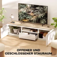 HOMCOM TV-Lowboard, Hochglanz, für Fernseher bis 65'', 3 Fächer, Schublade, 160 x 38 x 43 cm, Naturholz(m-4)