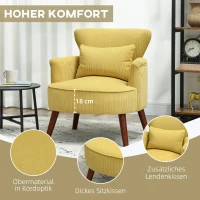 HOMCOM Moderne gevulde accentfauteuil met lendenkussen, rubberhouten poten - geel(m-5)