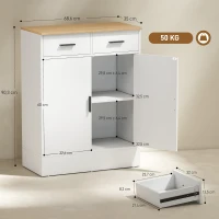 HOMCOM Aparador de Salón con 2 Puertas 2 Cajones y Estantes Ajustables para Cocina Entrada Dormitorio 68,6x35x90,3 cm Blanco(m-3)