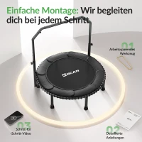 Trampolino Rebounder per Adulti, pieghevole, corrimano regolabile, appoggiapiedi antiscivolo, 102x102x106 cm, Nero(m-5)