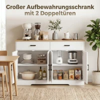 HOMCOM Sideboard Buffet Schrank, 140 cm Farmhaus Küchen-Schrank mit 2 Schubladen und 2 Schränken, Weiß(m-4)