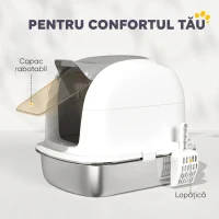 PawHut Litieră pentru Pisici Închisă din Oțel Inoxidabil XL cu Capac Detașabil(m-7)