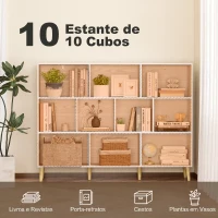HOMCOM Estante para Livros com 10 Compartimentos e Pés em Madeira Maciça, 140x24x107 cm, Branco(m-4)